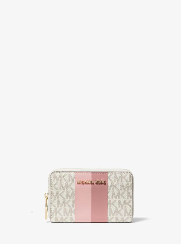 Damske Penazenky Michael Kors Small Logo Stripe Biele Svetlo Červené - Doplnky Michael Kors Akcia | QSREJ-0396